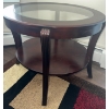 Image 2 : Pair Of Modern Minimalist 2 Tiered Mahogany End Tables w/ Glass Top 30x25