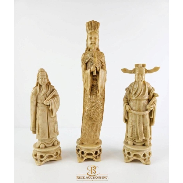 Three Chinese-Style Carved Figurines, 11 and 17 Inches Tall
