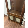 Image 3 : Traditional Style Tuscan Finish Wood Churro cabinet with a curved top and lower storage drawers ligh