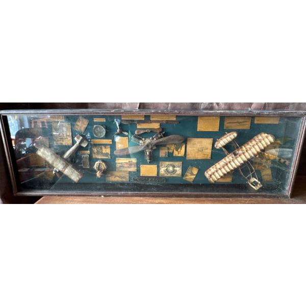 Large Shadow Box Containing Models Of Antique Aircraft & More 42x15