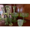 Image 4 : uranium glass candle holders two martini glasses, a shot glass and salt and pepper shakers