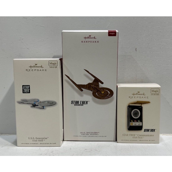 Star Trek- USS Enterprise, USS Discovery, Starfleet Communicator Hallmark Ornaments
