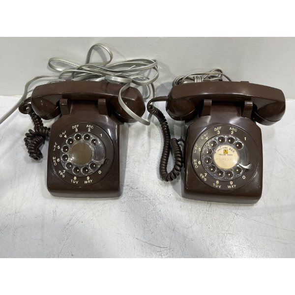 Pair of Brown Vintage Northern Electric Table Rotary Telephones