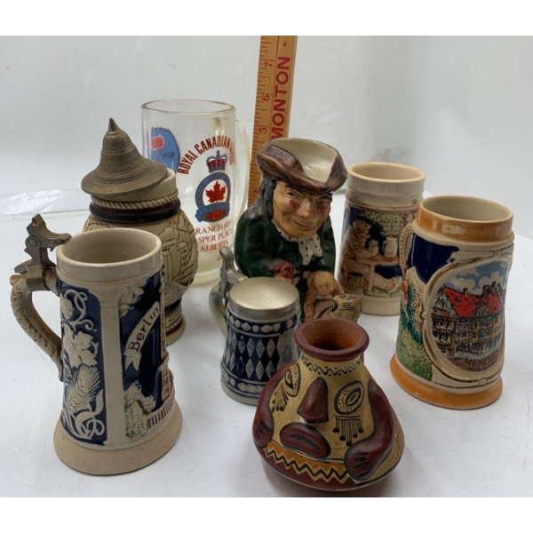 Various Smaller Beer Steins, Some Tops Are Broken Off + Chipping 