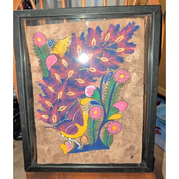 Hand Painted Peacock Papyrus 13x21