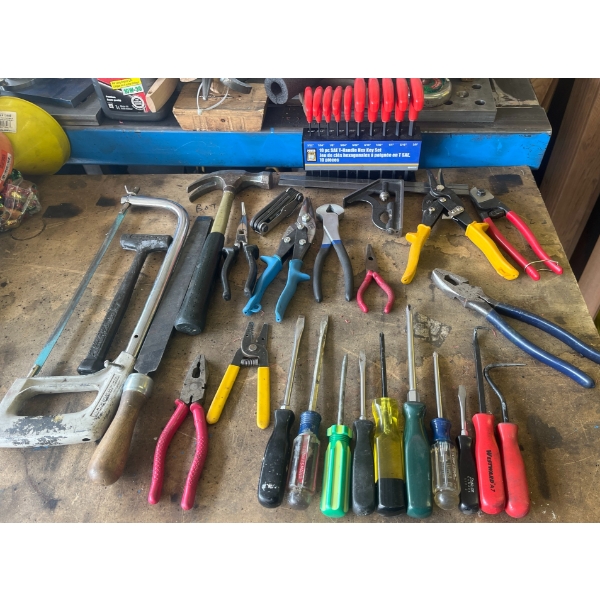 Workshop Hand Tool Lot with PowerFist T-Handle Hex Key Set