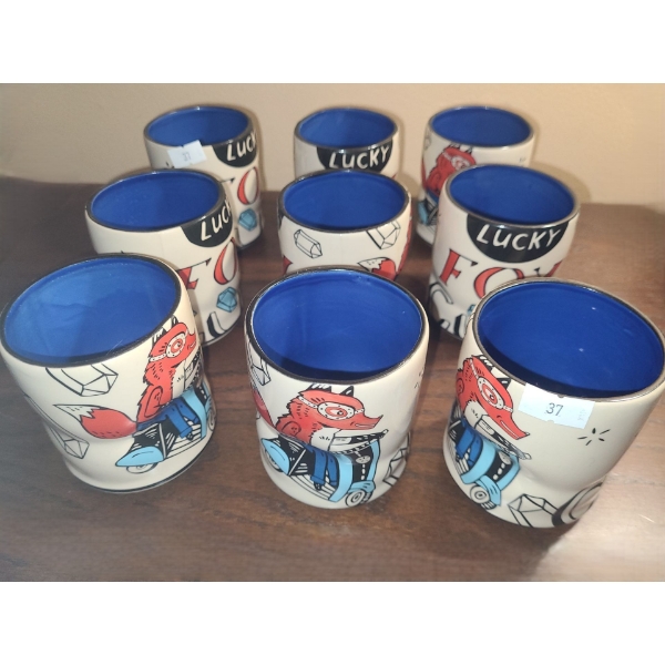The Bowl Maker- Set of 9 "Lucky Fox" Drinking Cups (9 Oz Size)