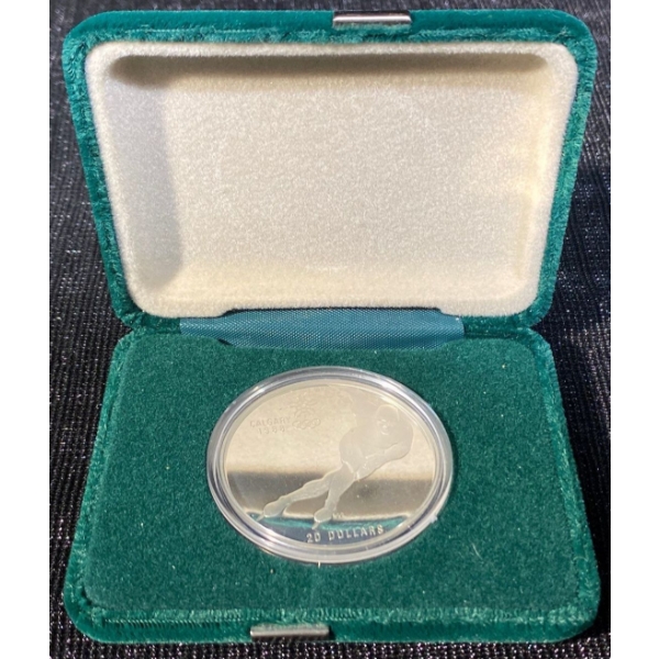 1988 Calgary Olympic Speed Skating Royal Canadian Mint $20 Sterling Silver Proof Coin