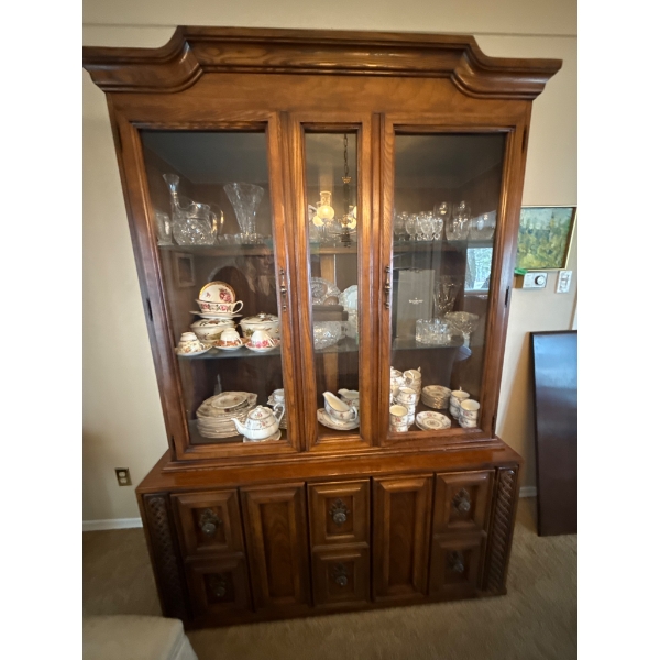Solid Wood China Cabinet with Glass Display and Cupboards