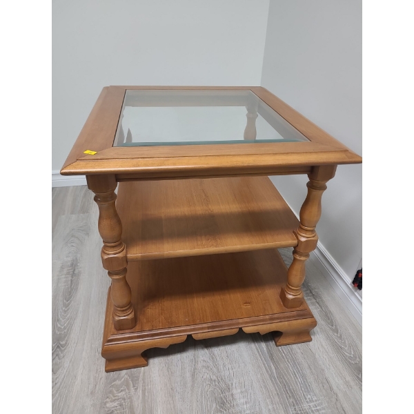 Wooden 3 shelf side table with glass top - 21W, 22T, 24D 