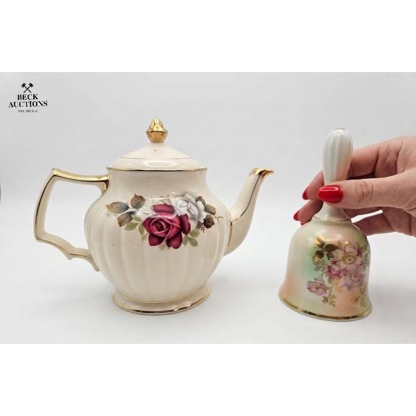 Vintage Sadler teapot from England, Porcelain Decorative Hand Bell.