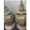 Image 3 : Pair of Ceramic Lamps w/ Painted Pattern and Wooden Base 36 T (To Top of Finial)