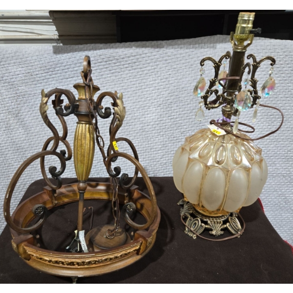 Antique Table Lamp Brass Footed (No Shade) + Ceiling Light Fixture