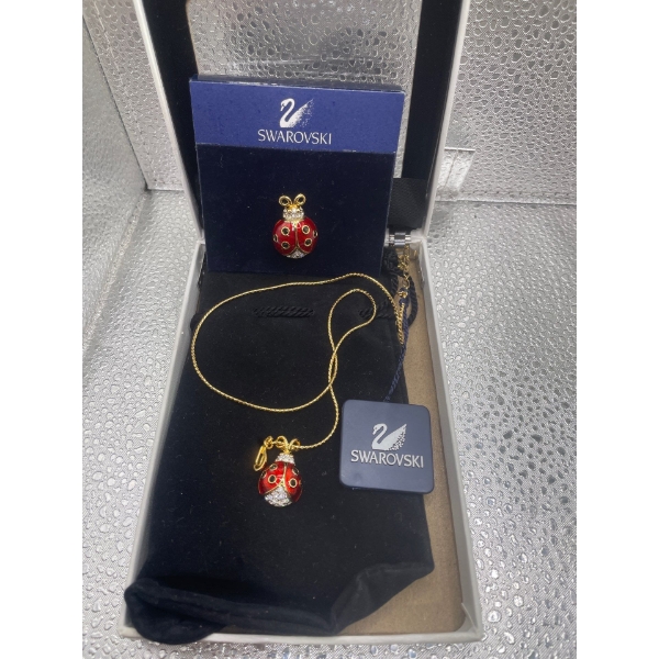 Swarovski Crystal Silver and Red Ladybug Broch