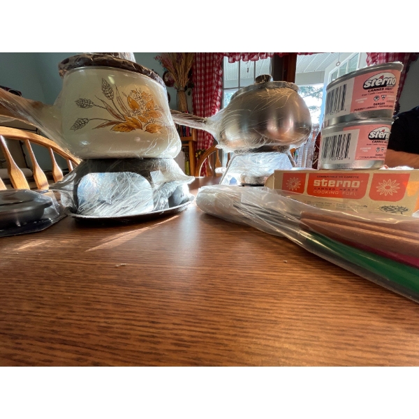 vintage retro fondue sets two in total comes with burners, vintage gas and a religion, packaging and