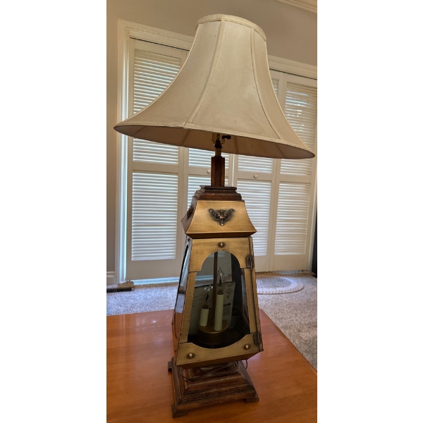 Vintage Oak Smoked Glass Nautical Brass Outlet Table Lamp