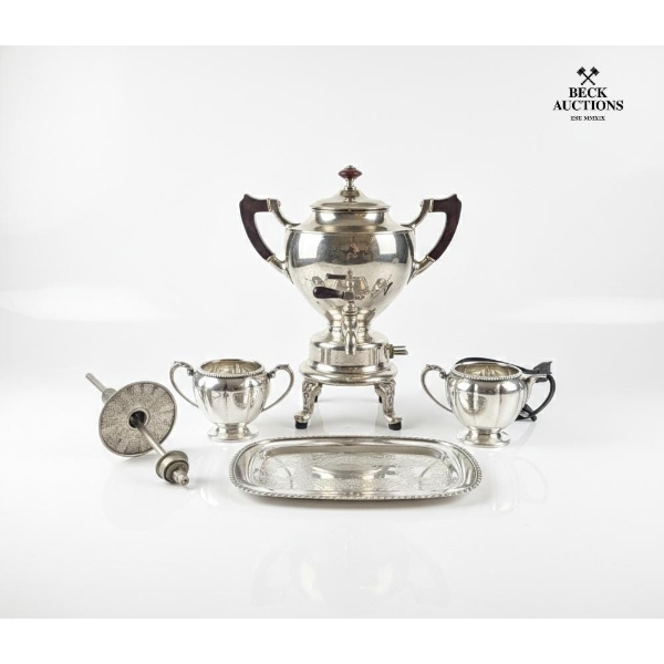 Manning Bowman Quality Chafing Dish 10.5''IN H, Sugar And Cream Bowl Set With A Tray (E.P. Copper) 