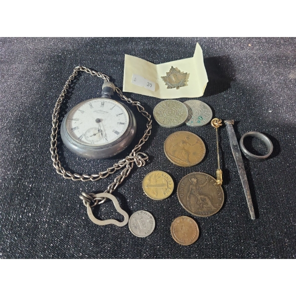 Pocketwatch: AM Watch Co Waltham, Toronto Centennial Pin, Coins and More!