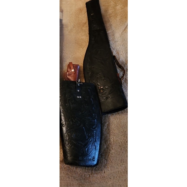 Leather Rifle Holster 65 8 W, 32 T, Smaller Holster 9 W, 17 T w/ Designs, Knife Sheath 4 W, 8.5 T