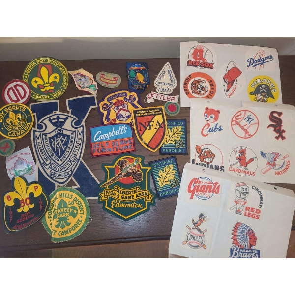 Vintage Sew-On (Boy Scouts, Fish/ Game and More) and Iron-On Baseball Patches