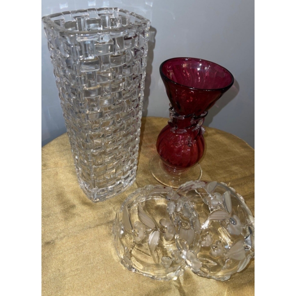 CZECH Cut Glass Vase w/ Fenton Art Glass & More 12T