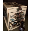 Image 1 : Gorgeous Wood Oriental Jewelry Box w/ Key + Swing Top Mirror (Floral Temple) Plus Vintage Dark Vase 