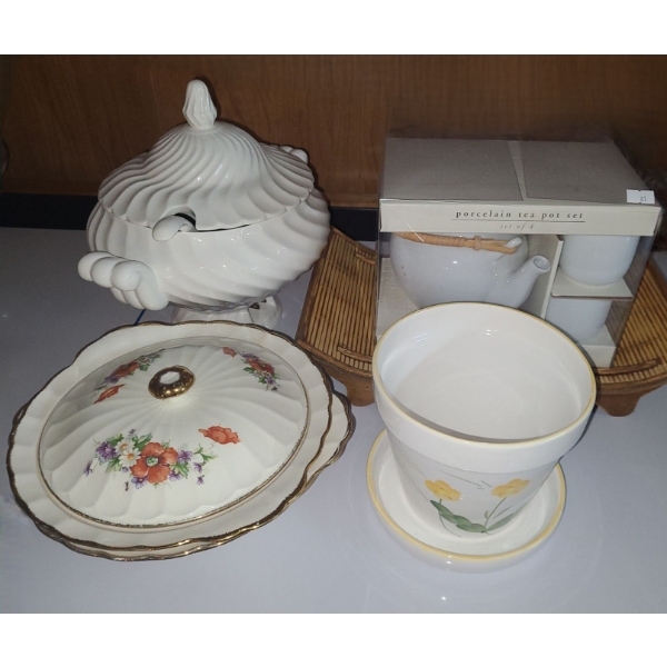 Soup Tureen 11 T w/ Ladle, Teapot Set, Serving Dishes and More!