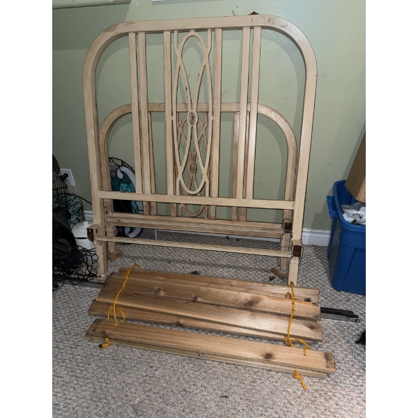 Metal and Wood Twin Bed Frame with Decorative Headboard