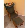 Image 1 : Antique Chair & Foot Stool  Green Velvet & Wool Throw 25W x 42T