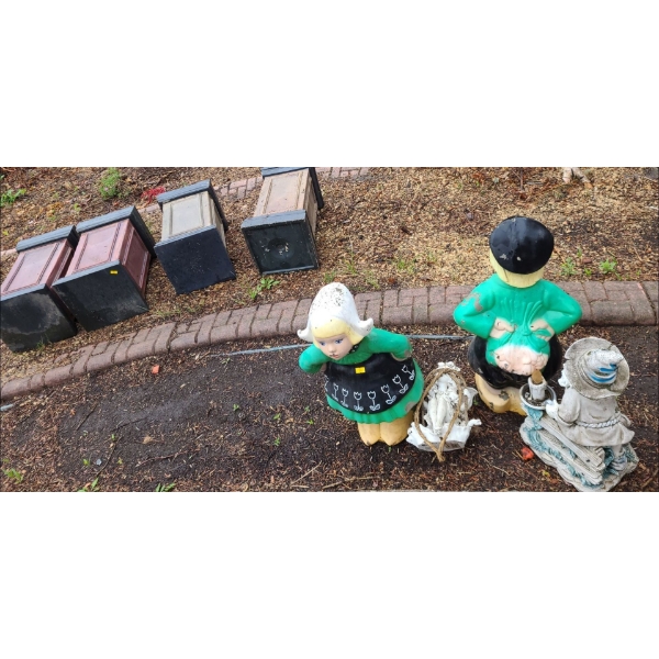 Dutch Girl 18 T an Boy Garden Statues,  Resin Pedestals 18.5 T and Other Garden Decor