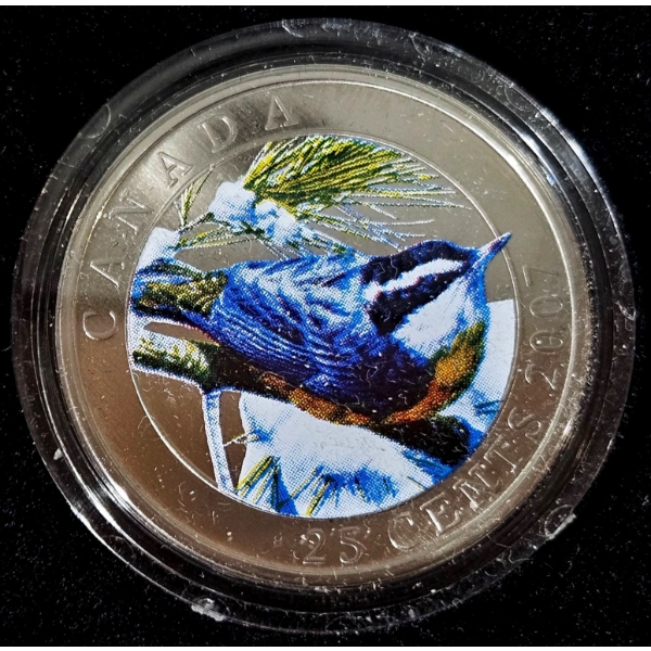 2007 25¢ Birds of Canada: Red-Breasted Nuthatch - Coloured Coin
