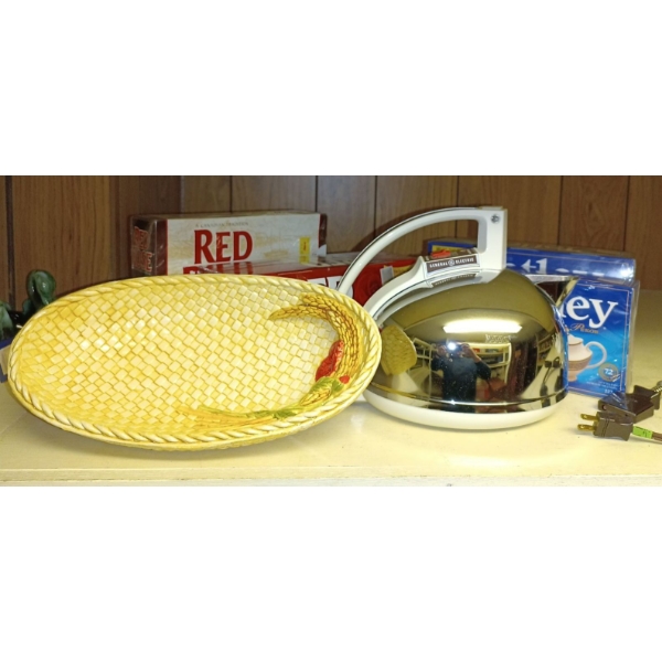 Electric Kettle & Vintage Ornamental Basket 