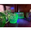 Image 2 : amazing collection of uranium glass, green sugar and creamer, honey bowl butter dish with top and se