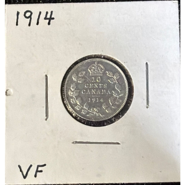 1914 VF Canadian Dime 92.5% Silver