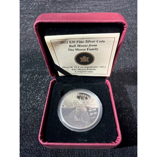 2012 $20 Fine Silver Coin-Bull Moose from The Moose Family 31.39 Grams