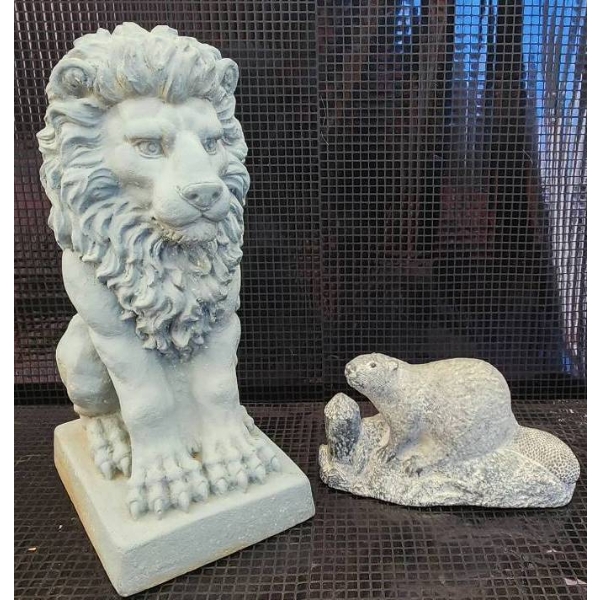 Wolf Original Beaver Sculpture and Concrete Garden Lion Statue