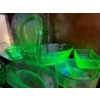 Image 1 : green uranium glass, 4 serving dish’s & butter dish. 