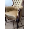 Image 2 : Antique Art Nouveau Straw Chair on Wheels, Ornately Carved, Slight Scratch on Back - 27W, 41T