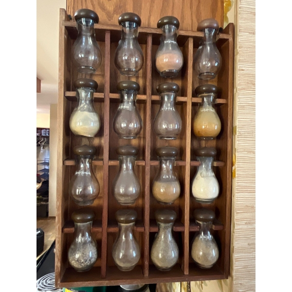 Wooden Vintage Spice Rack with Handmade Clock and Ceramic Owl