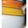 Image 3 : Yellow Striped Teaset: Teapot 6.5 W, 4 D, 4 T, Blue Teapot 3.5 T, Assorted Cups and Saucers