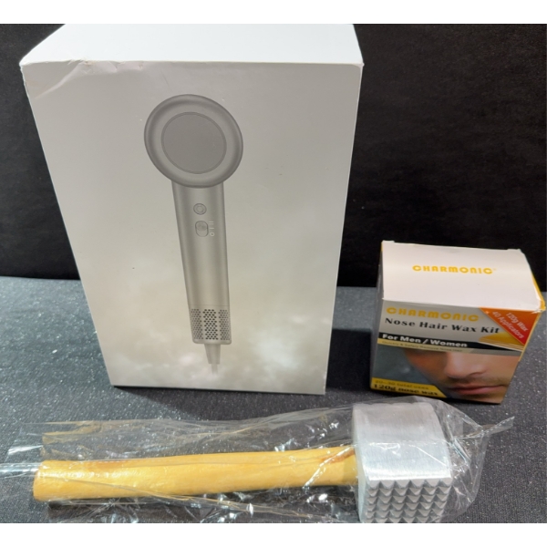 Hair Dryer, Nose Hair Wax Kit, and Meat Tenderizer Bundle