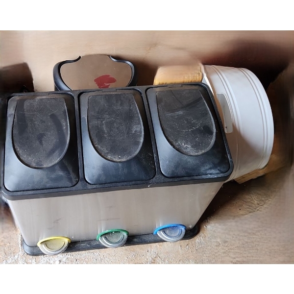 Sorting Garbage/ Recycling Can, Includes Wooden Shelf 39 L, 5 W, Smaller Wastebasket and Plastic Tub