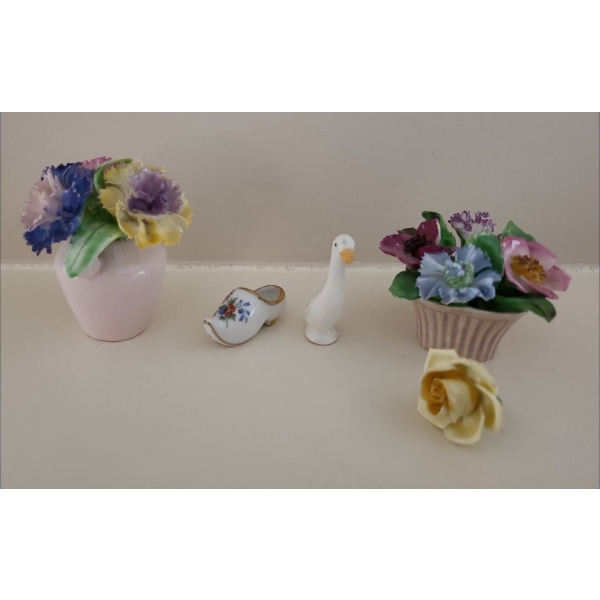 Floral Bone China Arrangements Staffordshire, Coalport (One Has Damage; Flower Detached) w/ Limoges 