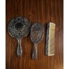 Image 1 : Three-Piece Silver-Tone Vanity Set with Mirror, Brush, and Comb