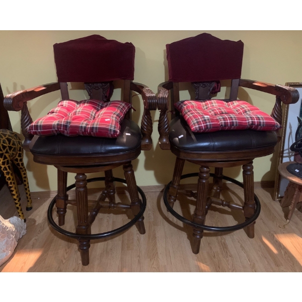 Set of 2 Lovely Wooden Stools that Swivel - 26W, 25D, 41T Each 