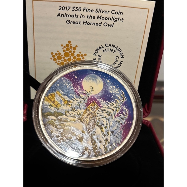 2017 $30 Animals in the Moonlight: Great Horned Owl - Pure Silver Coin