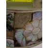 Image 3 : Silver Colored Bangle w/ Lovely Mother of Pearl Stones; Faded Stamp, Piece of Stone Removed 