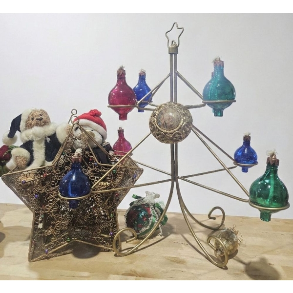 Vintage Christmas Tree w/Glass Bulbs & Holiday Decor