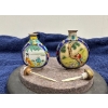 Image 3 : Hand Painted Adult and Child Snuff Bottles with Spoons 2H & 2.25H