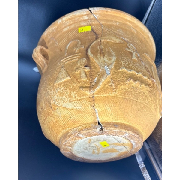 Egyptian Pot, Cracked but glued together; Plus another Pot Figure, also Cracked but Glued together